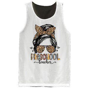 Funny Preschool Teacher Messy Bun Leopard Back To School Mesh Reversible Basketball Jersey Tank