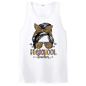 Funny Preschool Teacher Messy Bun Leopard Back To School PosiCharge Competitor Tank