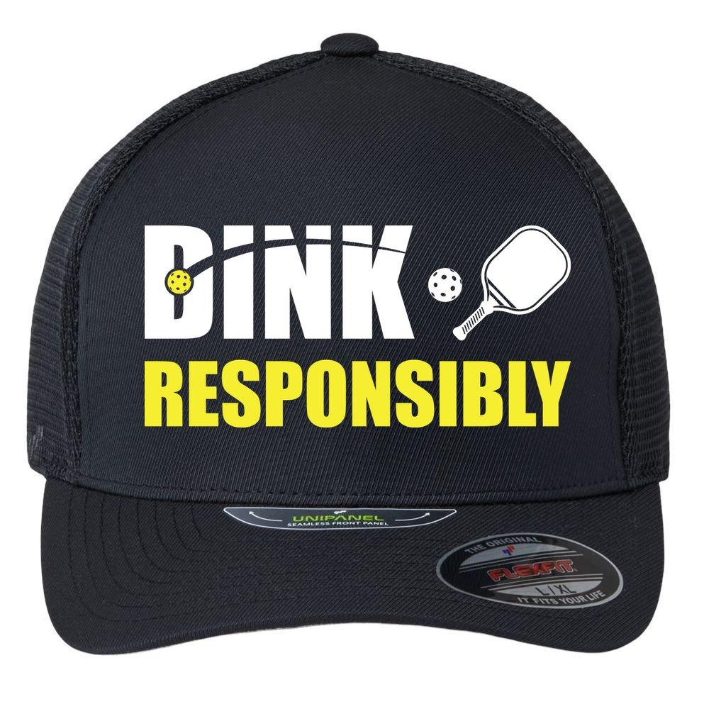 Funny Pickleball Team Clothing Dink Responsibly Flexfit Unipanel Trucker Cap