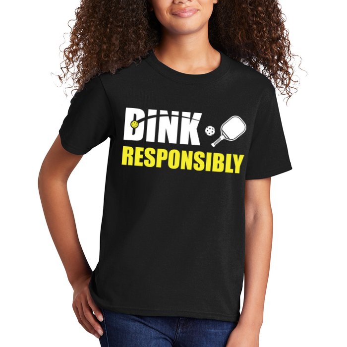 Funny Pickleball Team Clothing Dink Responsibly Kids T-Shirt
