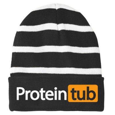 Funny Protein Tub Fun Adult Humor Joke Workout Fitness Gym Striped Beanie with Solid Band