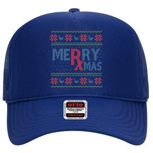 Funny Pharm Technician Xmas Pharmacist Ugly Christmas Cpht Gift High Crown Mesh Back Trucker Hat