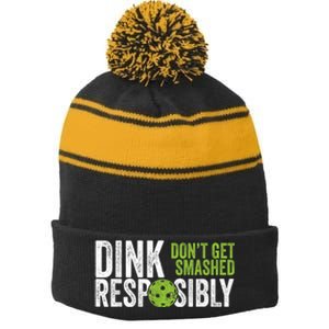 Funny Pickleball Team Clothing - Dink Responsibly Stripe Pom Pom Beanie