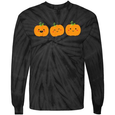 Festive Pumpkin Trio for Halloween and Autumn Tie-Dye Long Sleeve Shirt