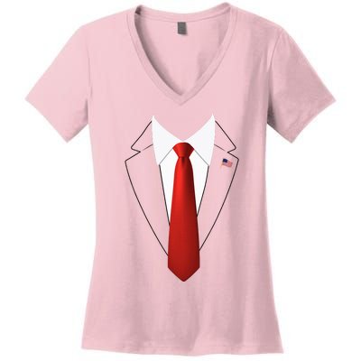 Funny President Trump Suit Lazy Halloween Women's V-Neck T-Shirt