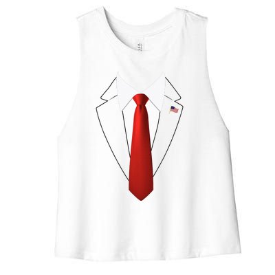 Funny President Trump Suit Lazy Halloween Women's Racerback Cropped Tank