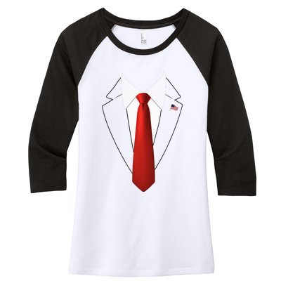 Funny President Trump Suit Lazy Halloween Women's Tri-Blend 3/4-Sleeve Raglan Shirt