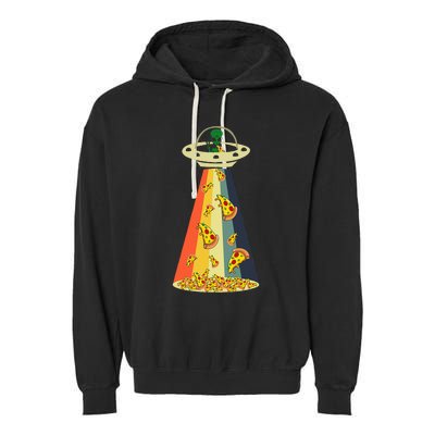 Funny Pizza UFO Alien Eating Pizza a UFO Extraterrestrial Garment-Dyed Fleece Hoodie