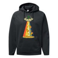 Funny Pizza UFO Alien Eating Pizza a UFO Extraterrestrial Performance Fleece Hoodie