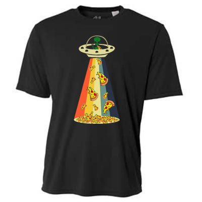 Funny Pizza UFO Alien Eating Pizza a UFO Extraterrestrial Cooling Performance Crew T-Shirt