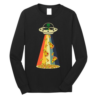 Funny Pizza UFO Alien Eating Pizza a UFO Extraterrestrial Long Sleeve Shirt