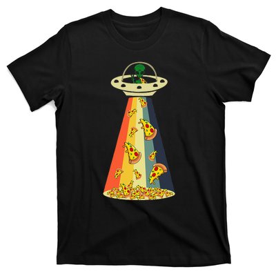 Funny Pizza UFO Alien Eating Pizza a UFO Extraterrestrial T-Shirt