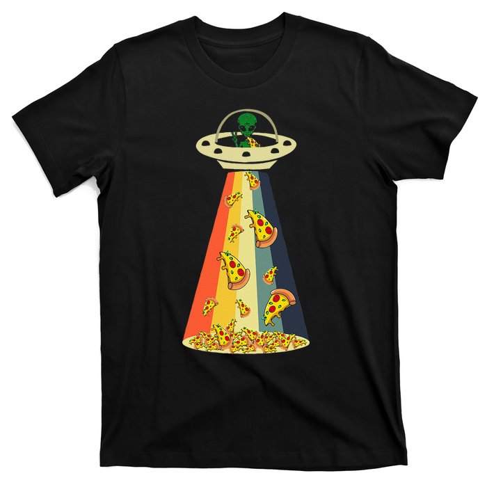 Funny Pizza UFO Alien Eating Pizza a UFO Extraterrestrial T-Shirt