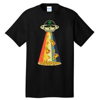 Funny Pizza UFO Alien Eating Pizza a UFO Extraterrestrial Tall T-Shirt