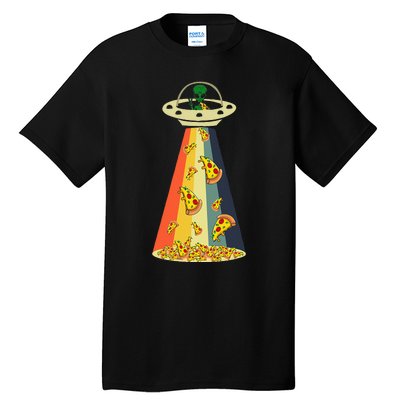 Funny Pizza UFO Alien Eating Pizza a UFO Extraterrestrial Tall T-Shirt