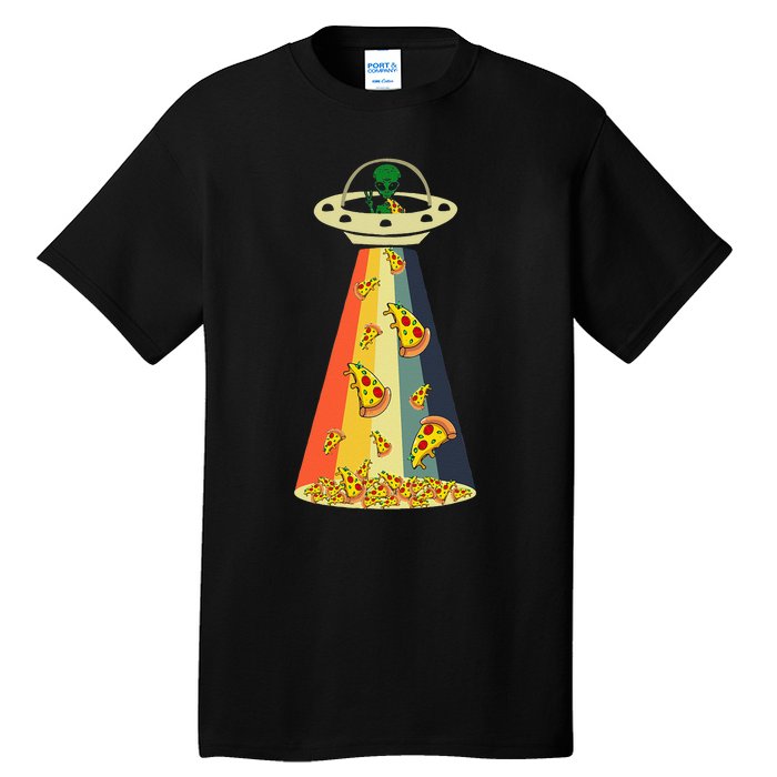 Funny Pizza UFO Alien Eating Pizza a UFO Extraterrestrial Tall T-Shirt