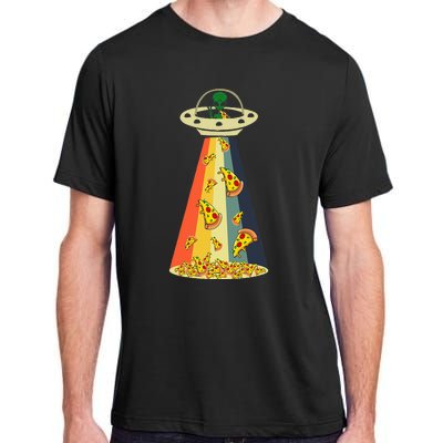 Funny Pizza UFO Alien Eating Pizza a UFO Extraterrestrial Adult ChromaSoft Performance T-Shirt