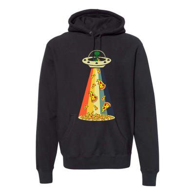 Funny Pizza UFO Alien Eating Pizza a UFO Extraterrestrial Premium Hoodie