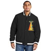 Funny Pizza UFO Alien Eating Pizza a UFO Extraterrestrial Insulated Varsity Jacket