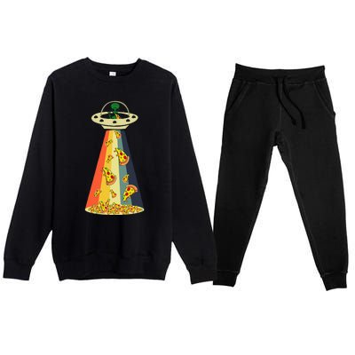 Funny Pizza UFO Alien Eating Pizza a UFO Extraterrestrial Premium Crewneck Sweatsuit Set