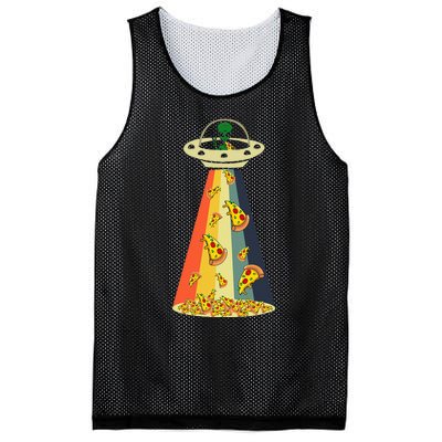 Funny Pizza UFO Alien Eating Pizza a UFO Extraterrestrial Mesh Reversible Basketball Jersey Tank