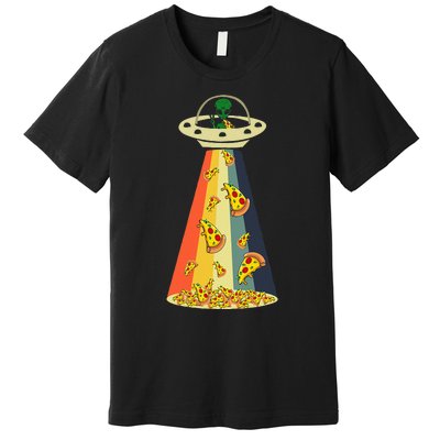 Funny Pizza UFO Alien Eating Pizza a UFO Extraterrestrial Premium T-Shirt