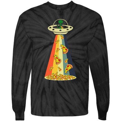 Funny Pizza UFO Alien Eating Pizza a UFO Extraterrestrial Tie-Dye Long Sleeve Shirt