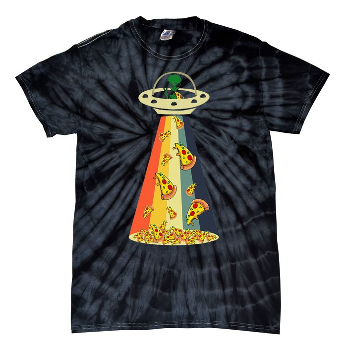 Funny Pizza UFO Alien Eating Pizza a UFO Extraterrestrial Tie-Dye T-Shirt