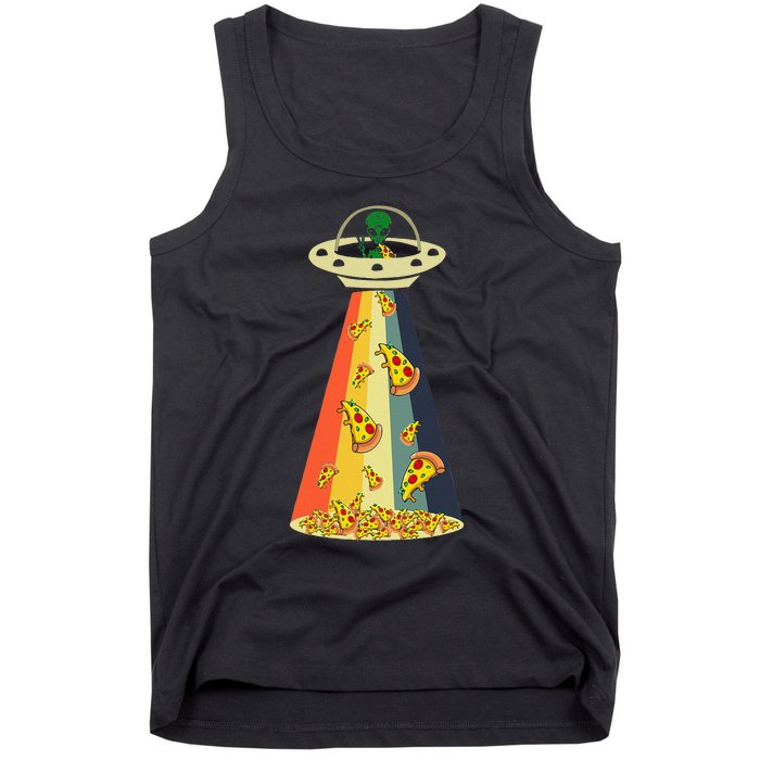 Funny Pizza UFO Alien Eating Pizza a UFO Extraterrestrial Tank Top