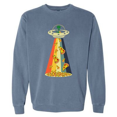 Funny Pizza UFO Alien Eating Pizza a UFO Extraterrestrial Garment-Dyed Sweatshirt