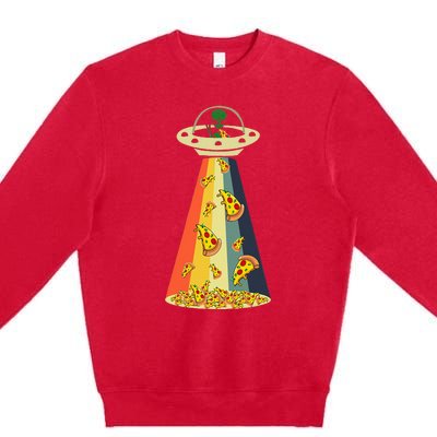 Funny Pizza UFO Alien Eating Pizza a UFO Extraterrestrial Premium Crewneck Sweatshirt