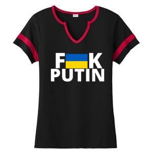 Fuck Putin Ukraine Flag Ladies Halftime Notch Neck Tee