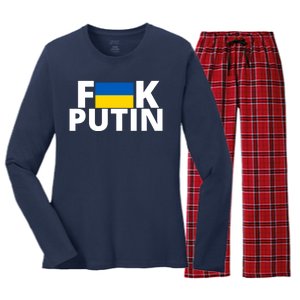 Fuck Putin Ukraine Flag Women's Long Sleeve Flannel Pajama Set 