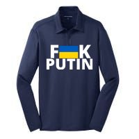 Fuck Putin Ukraine Flag Silk Touch Performance Long Sleeve Polo