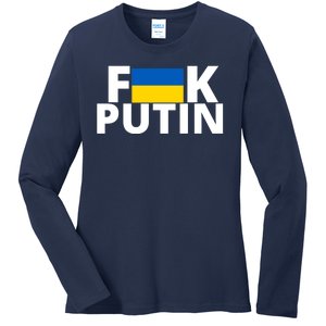 Fuck Putin Ukraine Flag Ladies Long Sleeve Shirt