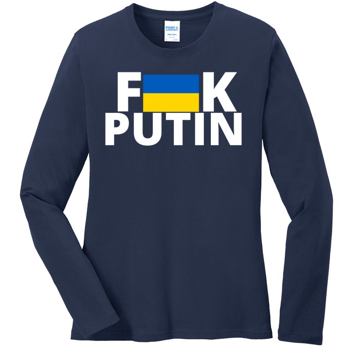 Fuck Putin Ukraine Flag Ladies Long Sleeve Shirt