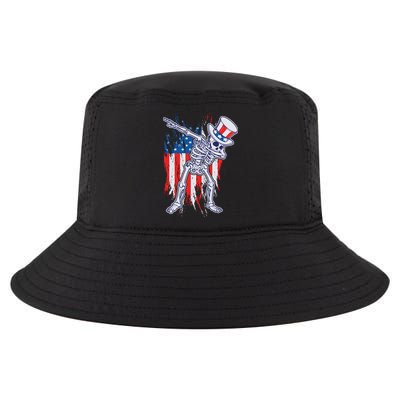 Funny Patriotic USA American Flag Dabbing Skeleton Cool Comfort Performance Bucket Hat