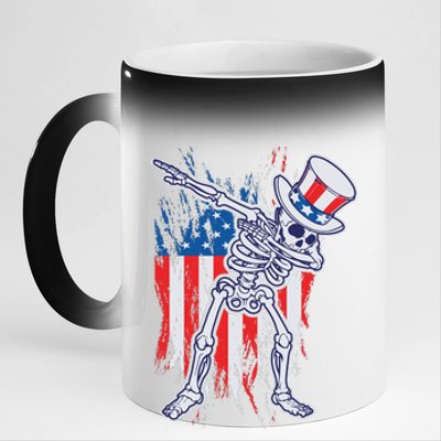 Funny Patriotic USA American Flag Dabbing Skeleton 11oz Black Color Changing Mug