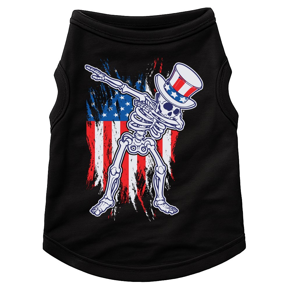 Funny Patriotic USA American Flag Dabbing Skeleton Doggie Tank