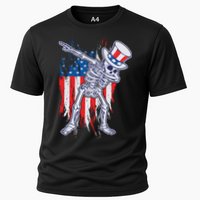 Funny Patriotic USA American Flag Dabbing Skeleton Performance Shirt