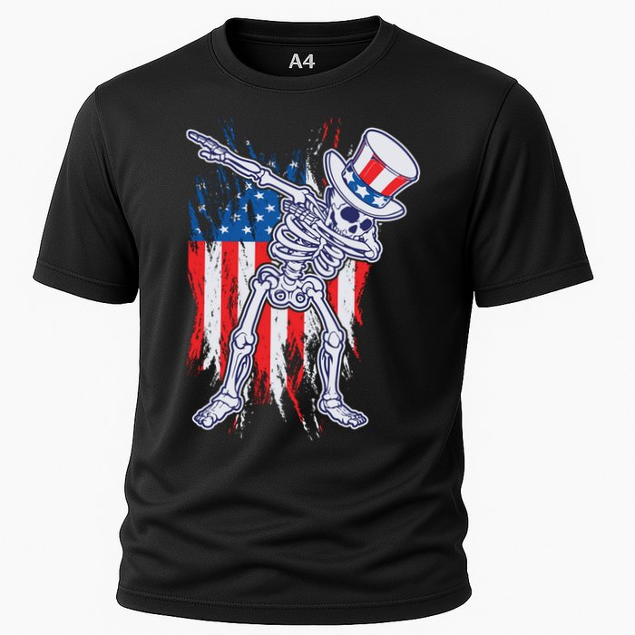 Funny Patriotic USA American Flag Dabbing Skeleton Performance Shirt