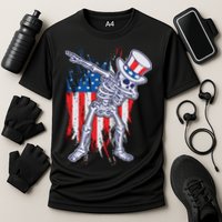 Funny Patriotic USA American Flag Dabbing Skeleton Performance Shirt