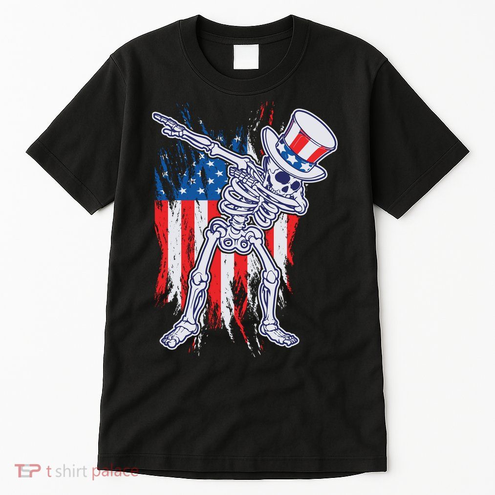 Funny Patriotic USA American Flag Dabbing Skeleton Tall T-Shirt