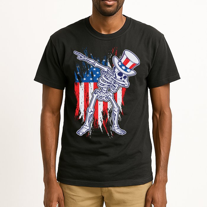 Funny Patriotic USA American Flag Dabbing Skeleton Tall T-Shirt