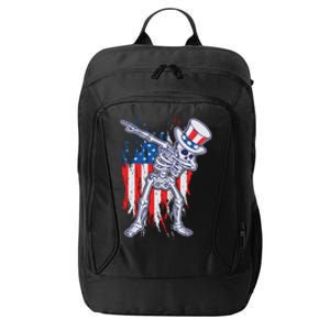 Funny Patriotic USA American Flag Dabbing Skeleton City Backpack