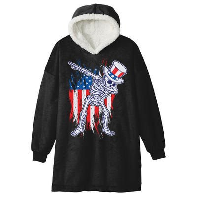 Funny Patriotic USA American Flag Dabbing Skeleton Hooded Wearable Blanket