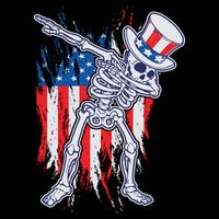 Funny Patriotic USA American Flag Dabbing Skeleton 7-Panel Snapback Hat