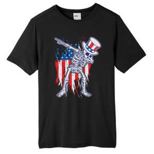 Funny Patriotic USA American Flag Dabbing Skeleton Tall Fusion ChromaSoft Performance T-Shirt