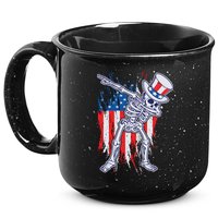 Funny Patriotic USA American Flag Dabbing Skeleton 15oz Campfire Ceramic Mug