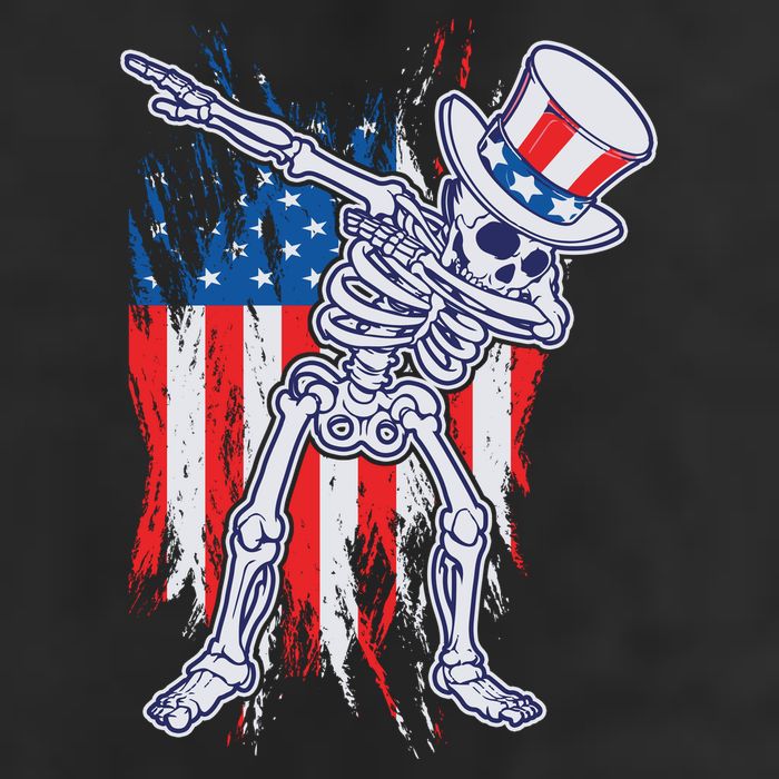 Funny Patriotic USA American Flag Dabbing Skeleton 15oz Campfire Ceramic Mug